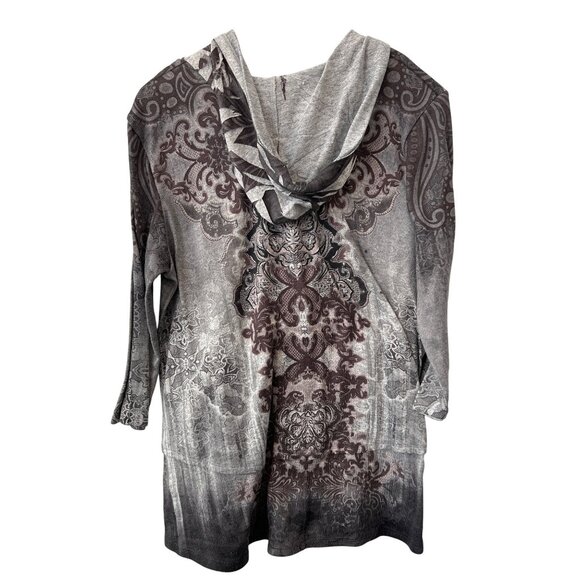 OneWorld Jacket Size Large Floral Full Zip Hooded 3/4 Sleeve Studded Rhinestone - Picture 2 of 7